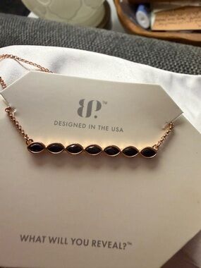 bp Rose Gold Bar Necklace with Black Marquise Stones